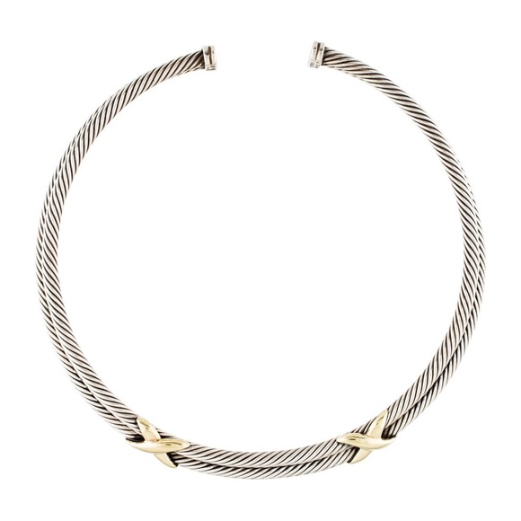 David Yurman Gold Two Tone Cable Necklace or Choker - Picture 2 of 4